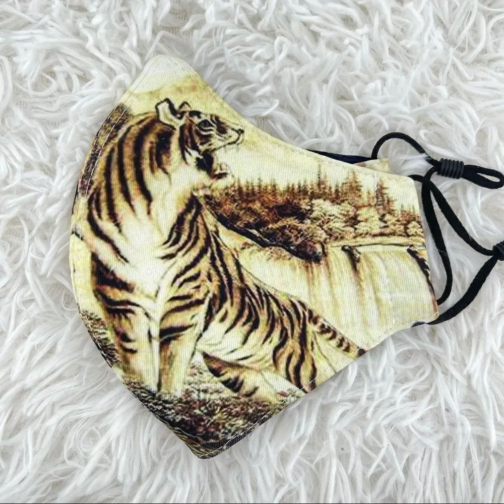 Woman/Man/Kid Reusable Double Sided Tiger Print Adjustable Ear Loops Face Mask